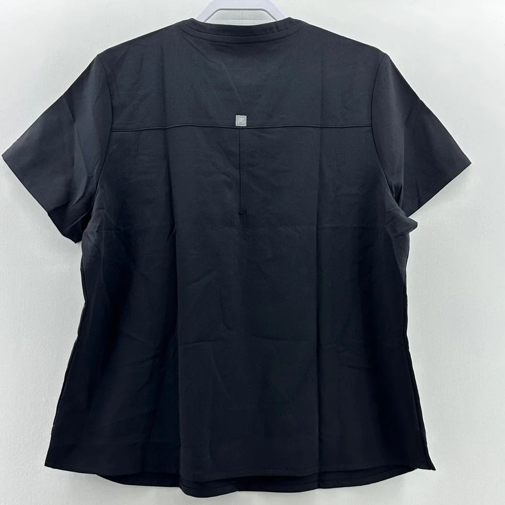 Fabletics XL Black V Neck Scrub Top Feel‎ Good Performance Short Sleeve Pocket